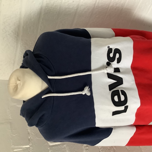 Levi’s Cropped Hoodie - Size M - Red, White & Blue - Cotton - P2P 23” - Picture 2 of 8